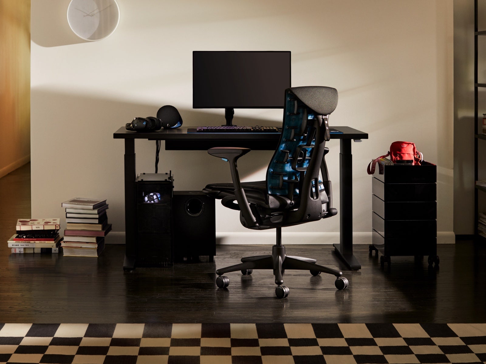 A Gaming set up featuring the Logitech G x Herman Miller Embody gaming chair