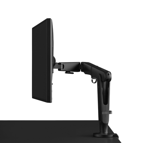 Dark grey Ollin Monitor Arm shown from the side.